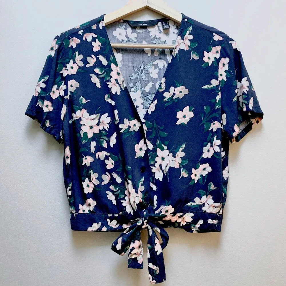 Vero Moda Floral Short Sleeve Crop Top - Picture 1 of 8